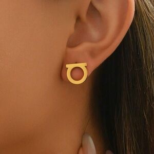 Gold Plated Stainless Steel Geometric Circle Stud Earrings Tarnish Resistant